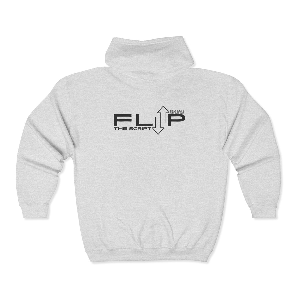 Flip The Script Full-Zip Hoodie — Isaiah 43:18–19 Faith Hoodie (Light Colours)