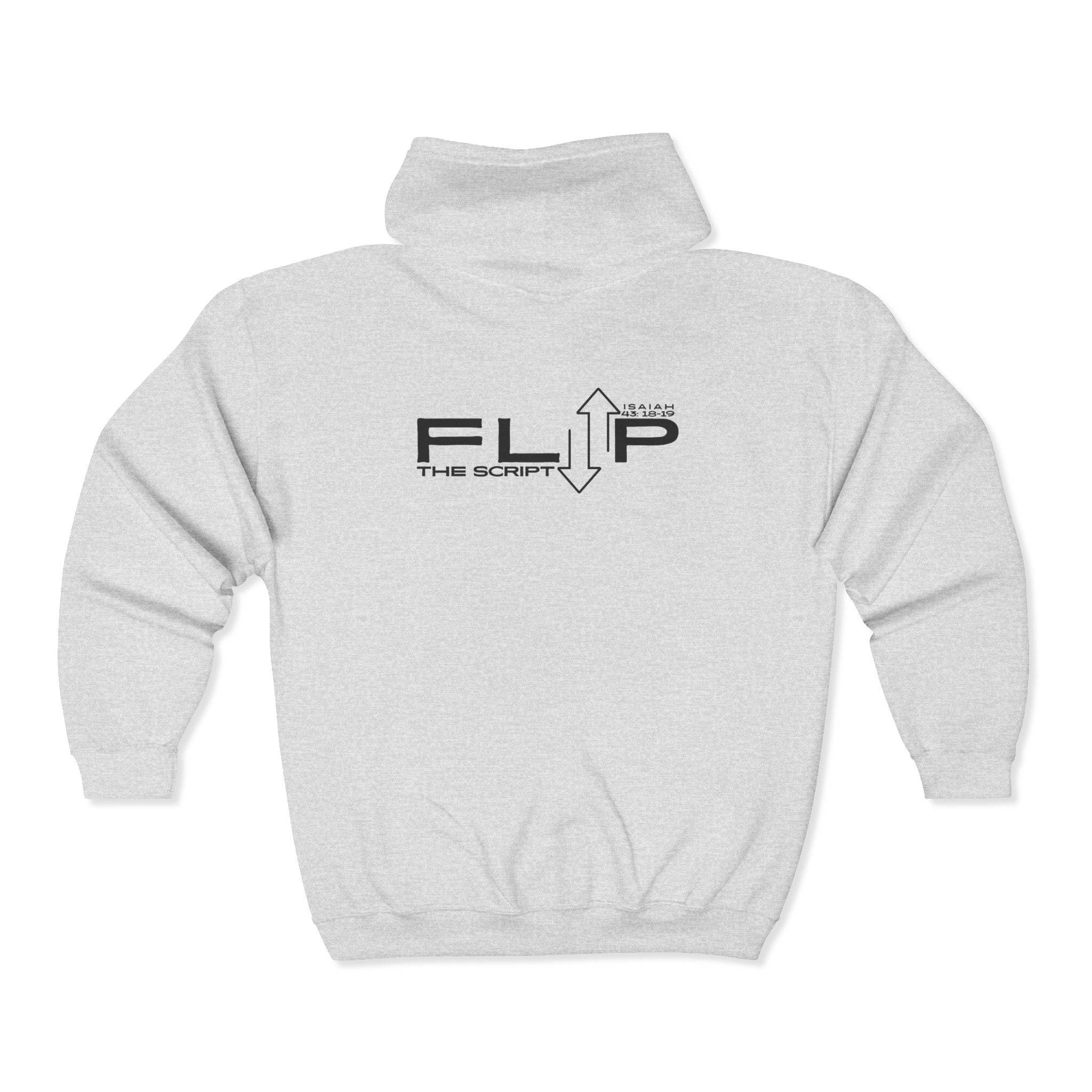 Flip The Script Full-Zip Hoodie — Isaiah 43:18–19 Faith Hoodie (Light Colours)