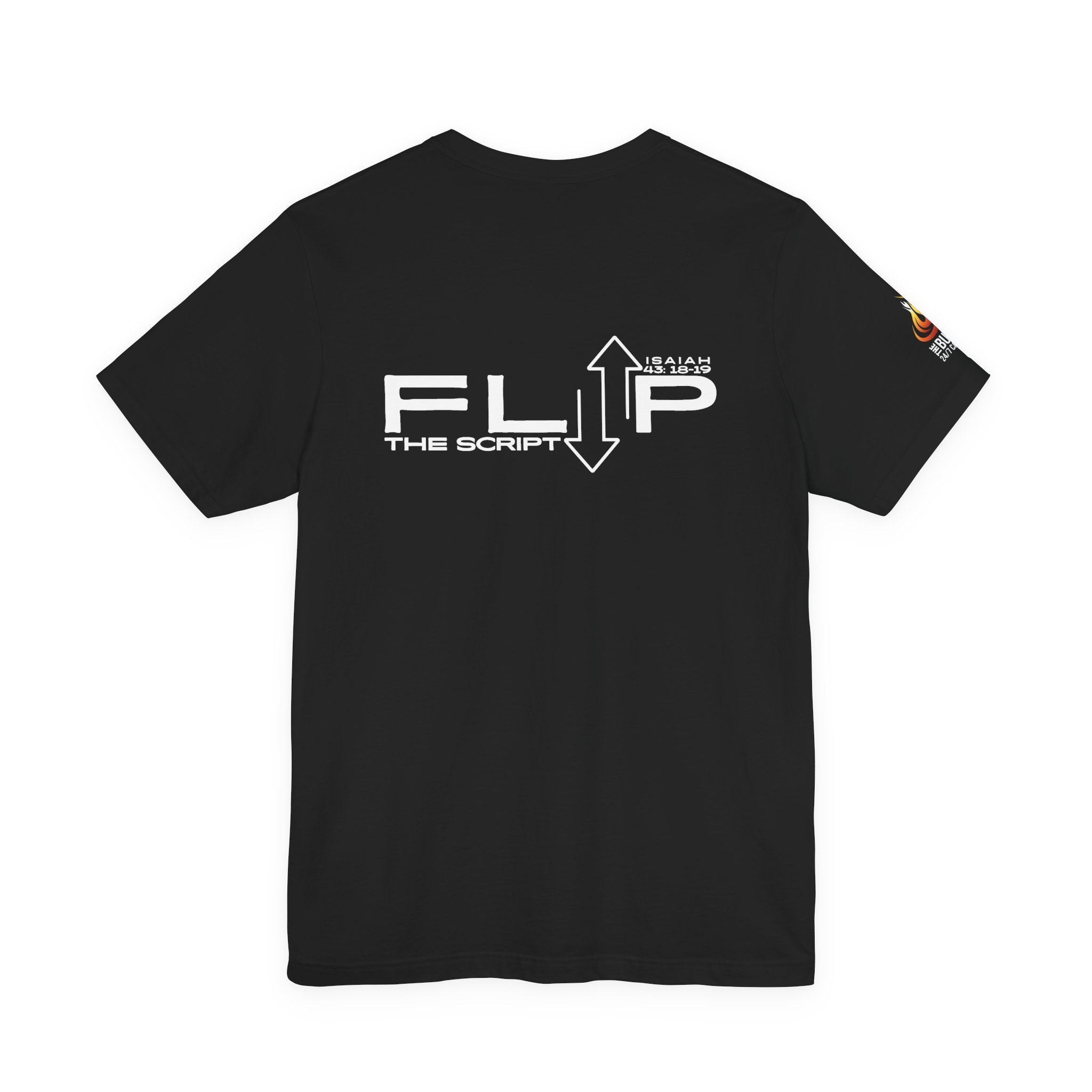 Flip The Script Tee, Isaiah 43:18–19 Christian T-Shirt (Dark Colours)