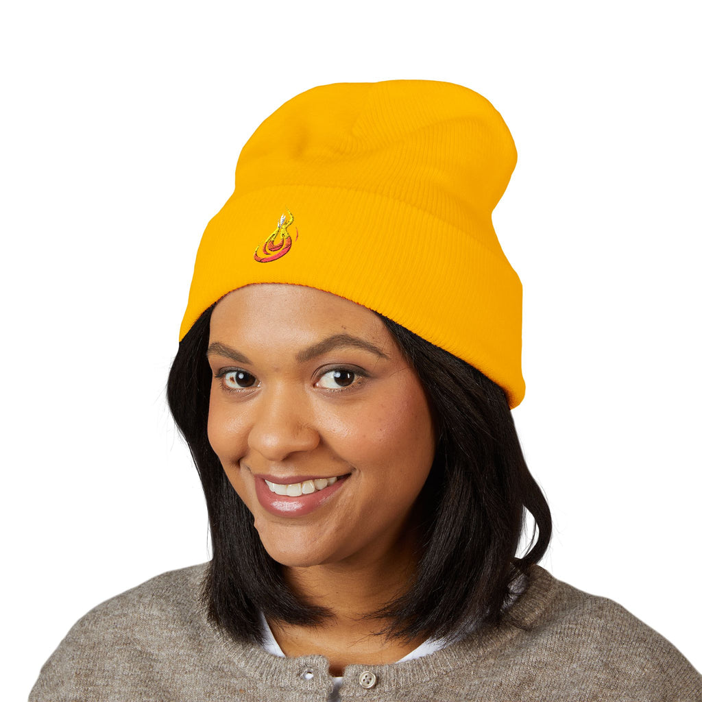 Embroidered Flaming Target Beanie: Classic Cuffed Knit Hat