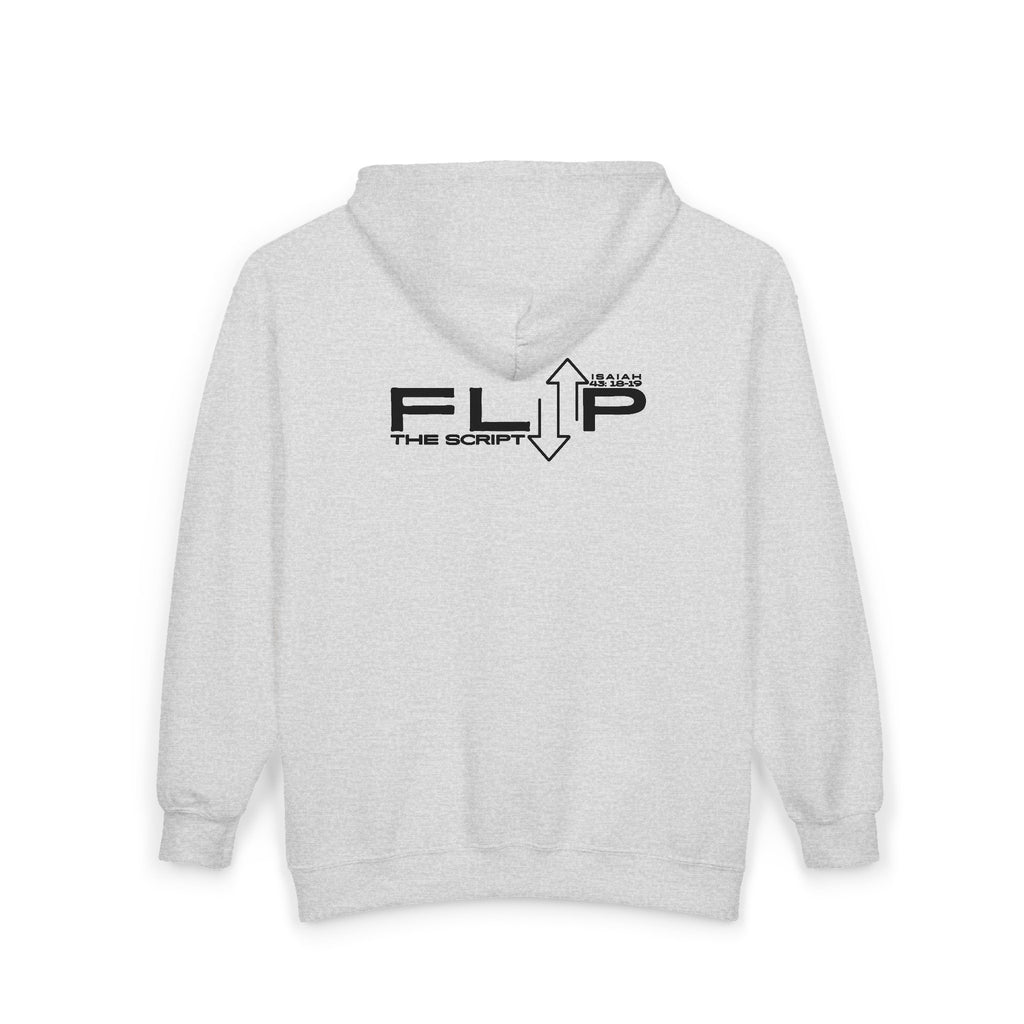 Flip The Script Full-Zip Hoodie — Isaiah 43:18–19 Faith Hoodie (Light Colours)