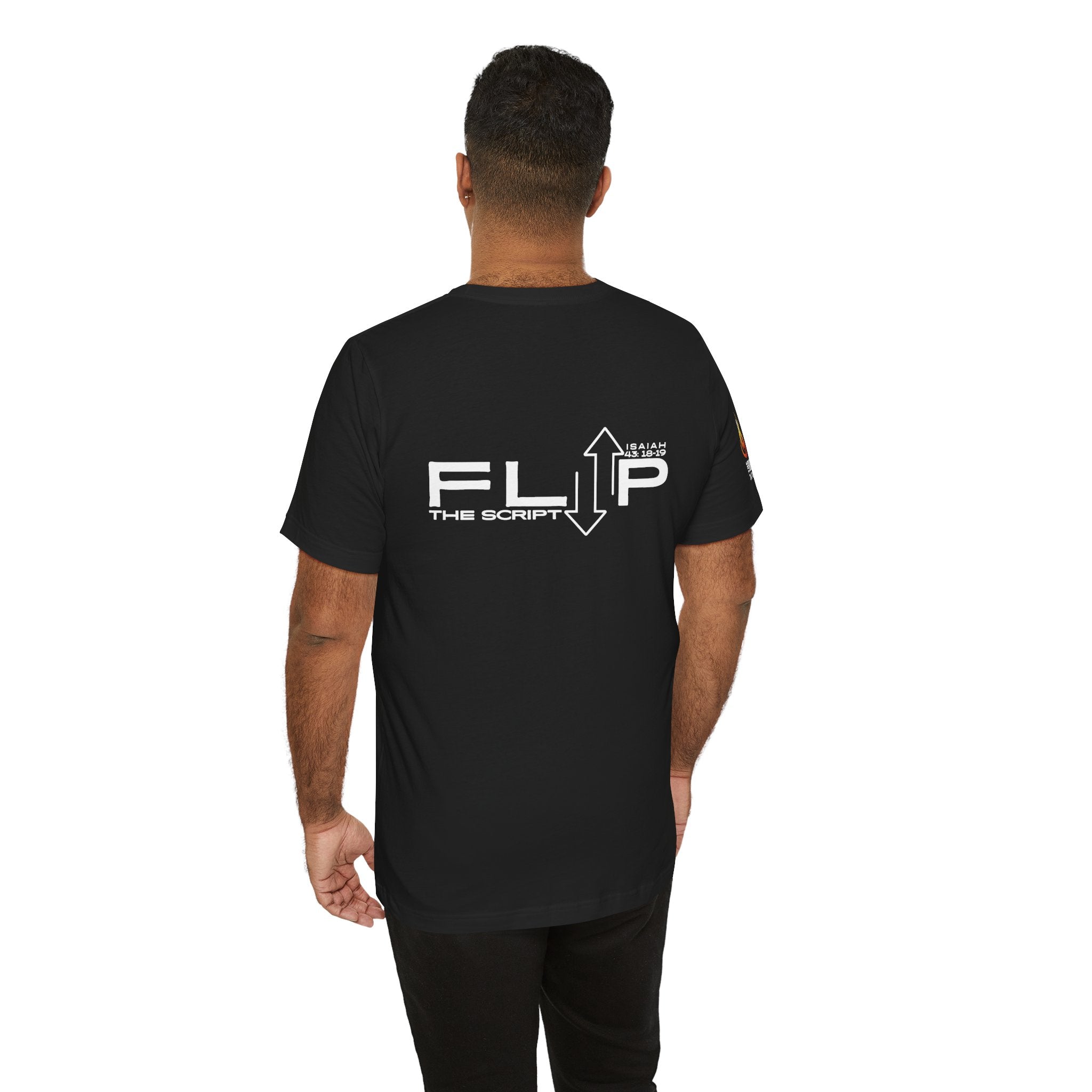 Flip The Script Tee, Isaiah 43:18–19 Christian T-Shirt (Dark Colours)