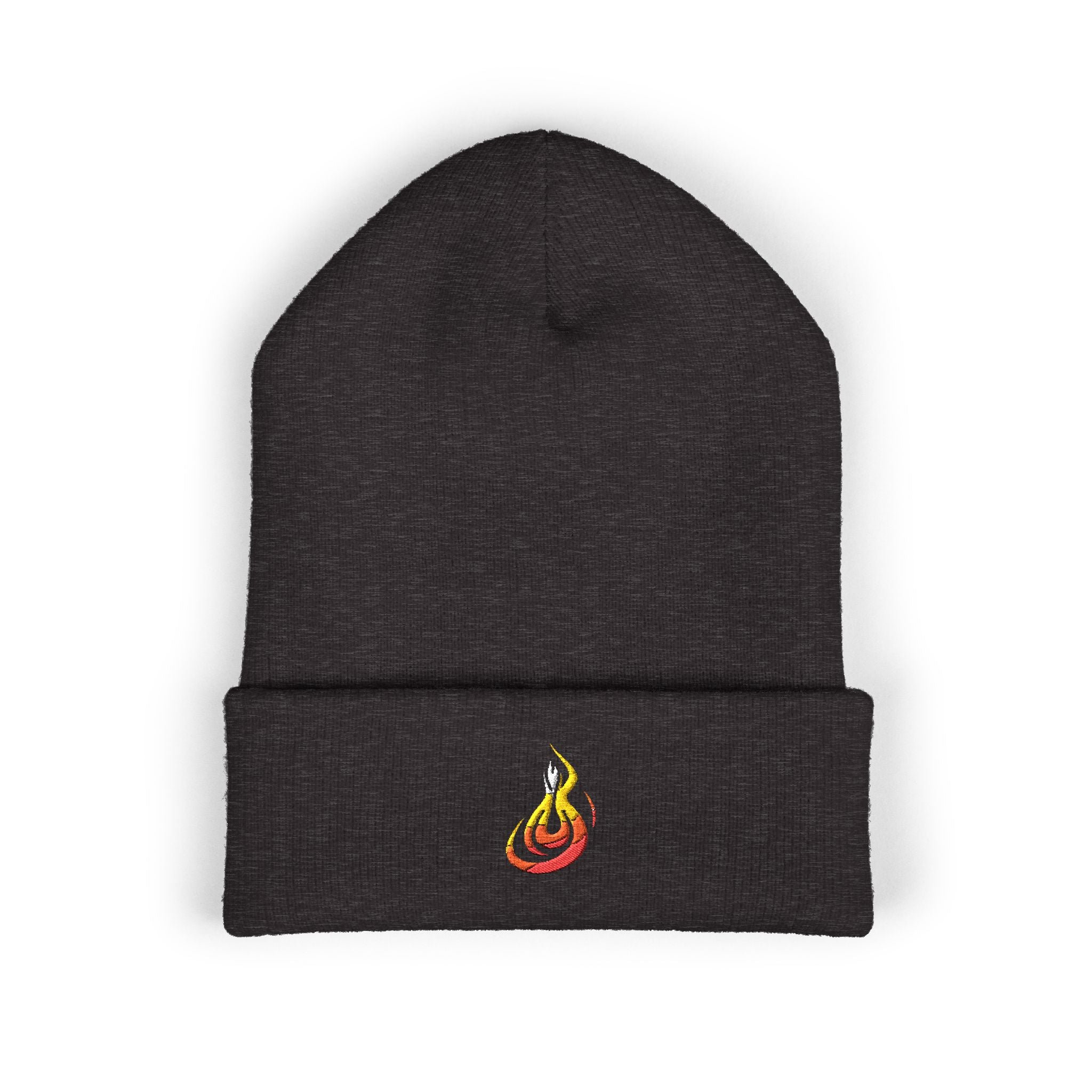 Embroidered Flaming Target Beanie: Classic Cuffed Knit Hat