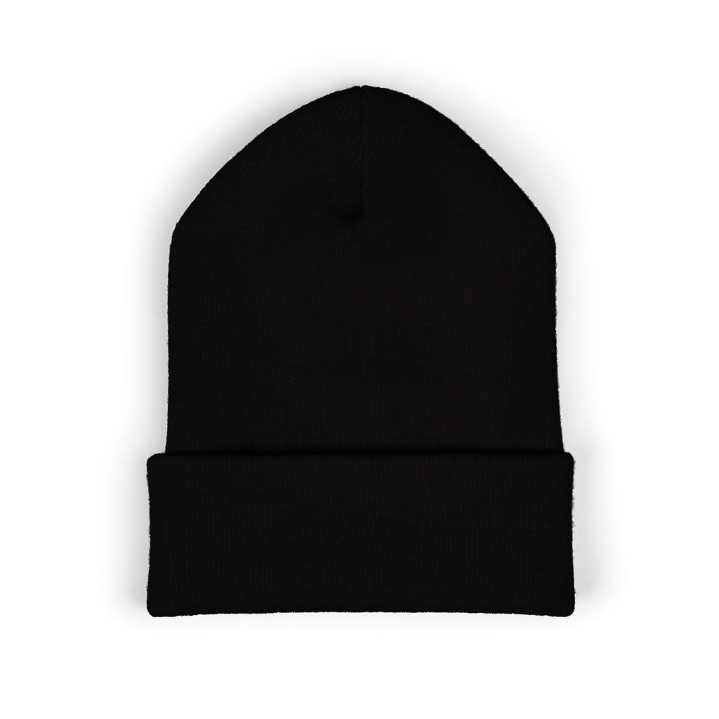 Embroidered Flame Logo Cuffed Beanie: Classic Knit Winter Hat