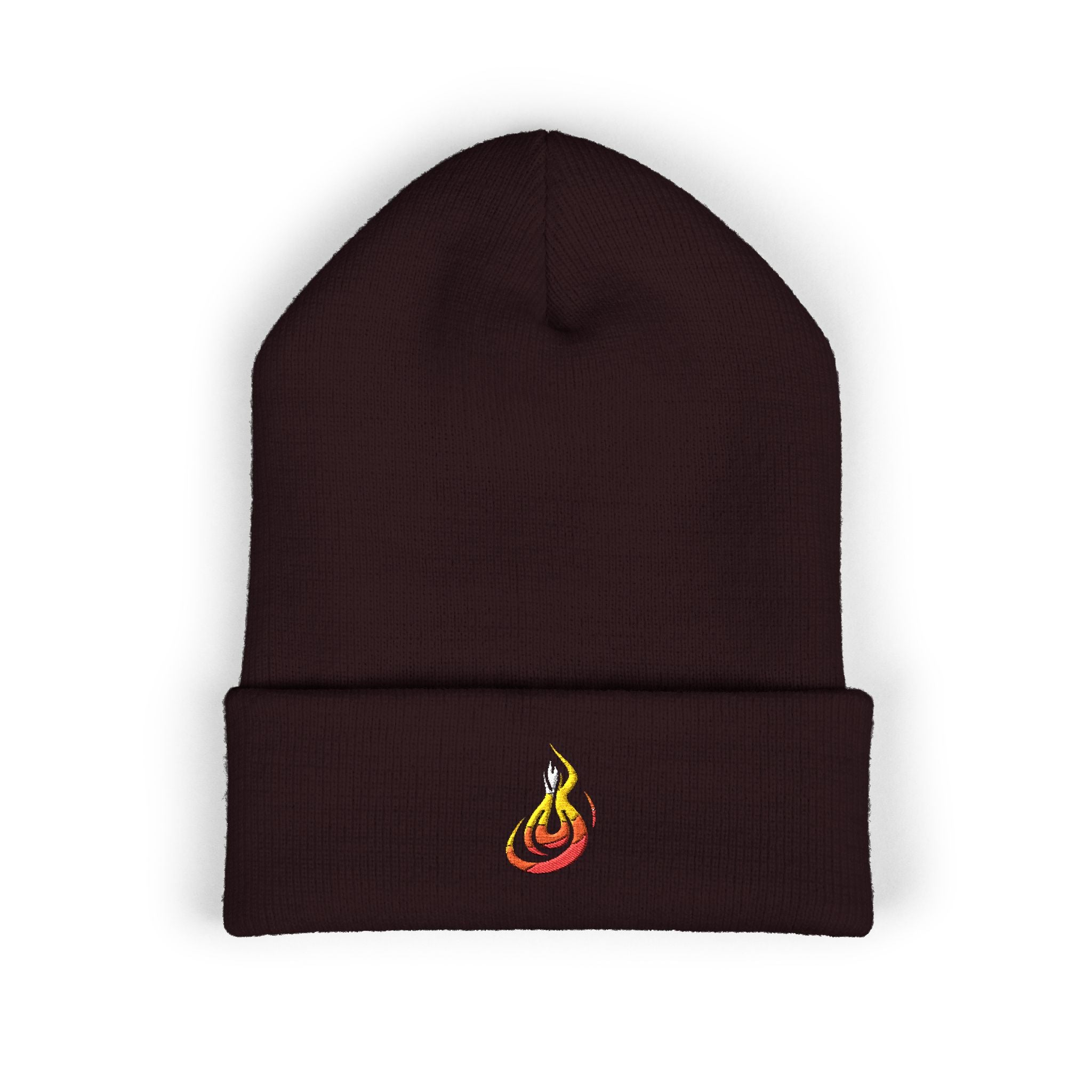 Embroidered Flaming Target Beanie: Classic Cuffed Knit Hat