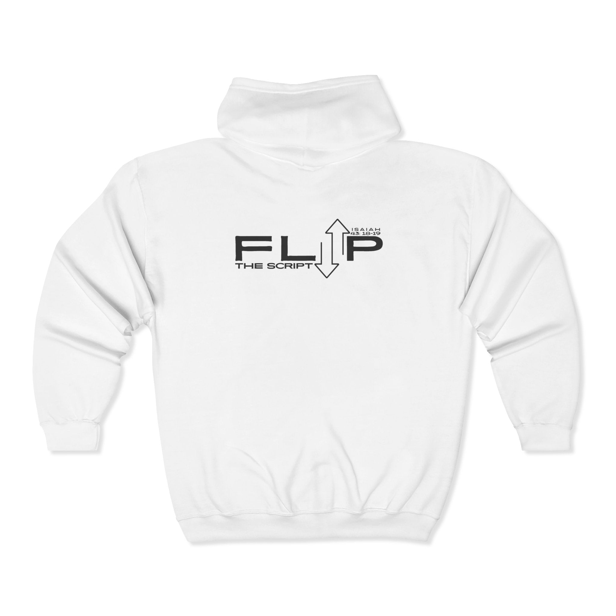 Flip The Script Full-Zip Hoodie — Isaiah 43:18–19 Faith Hoodie (Light Colours)