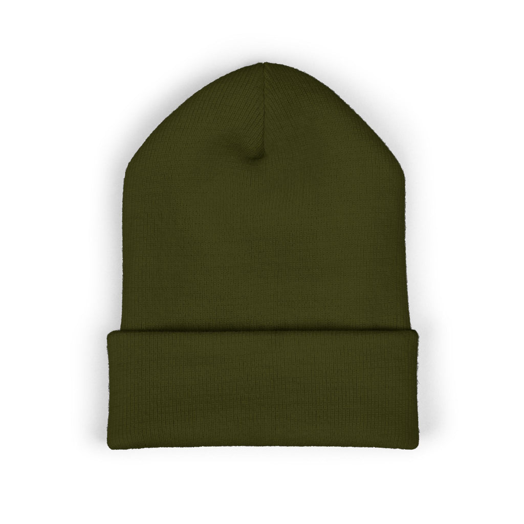 Embroidered Flame Logo Cuffed Beanie: Classic Knit Winter Hat