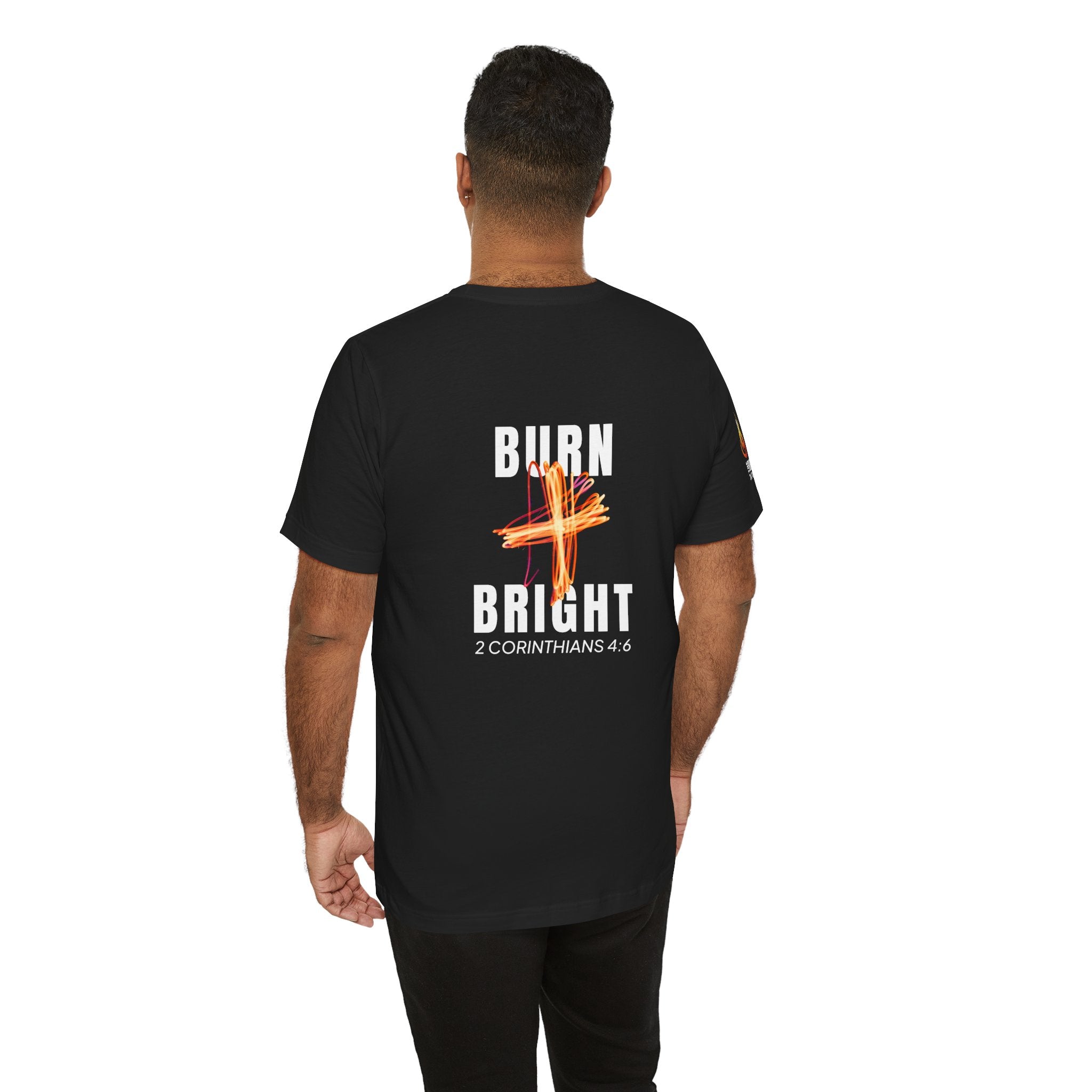 Burn Bright Christian T-Shirt — 2 Corinthians 4:6 Faith Tee (Dark Colours)