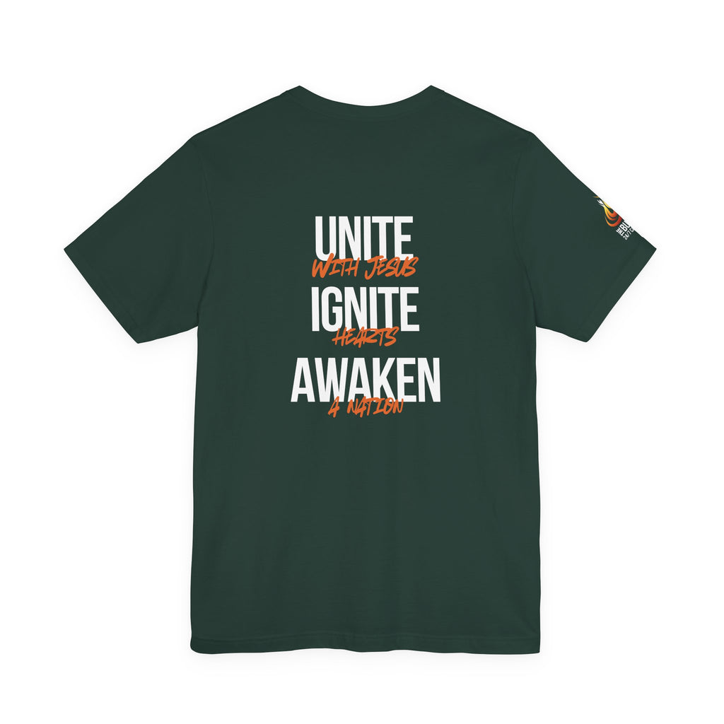 Unite Ignite Awaken Tee – Inspirational Christian Short Sleeve Shirt (Dark Colours)