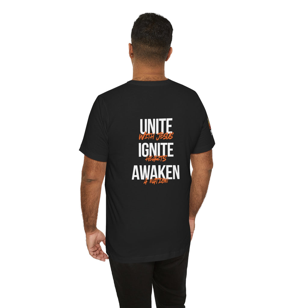 Unite Ignite Awaken Tee – Inspirational Christian Short Sleeve Shirt (Dark Colours)