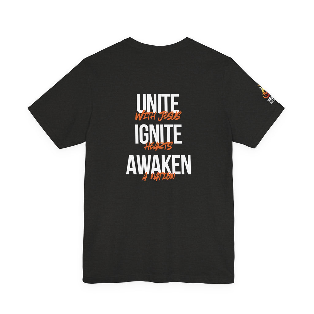 Unite Ignite Awaken Tee – Inspirational Christian Short Sleeve Shirt (Dark Colours)
