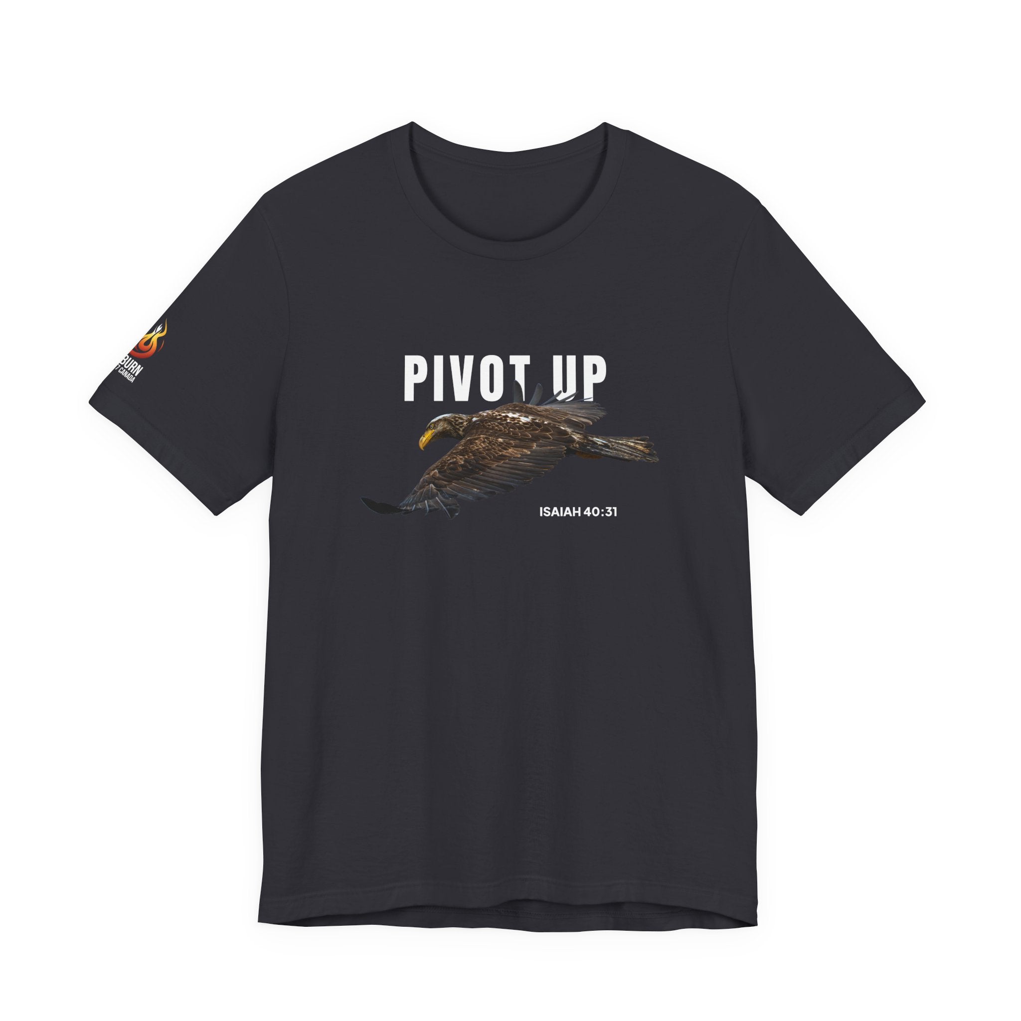 Pivot Up Eagle Tee — Isaiah 40:31 Inspirational Christian Shirt (Dark Colours)