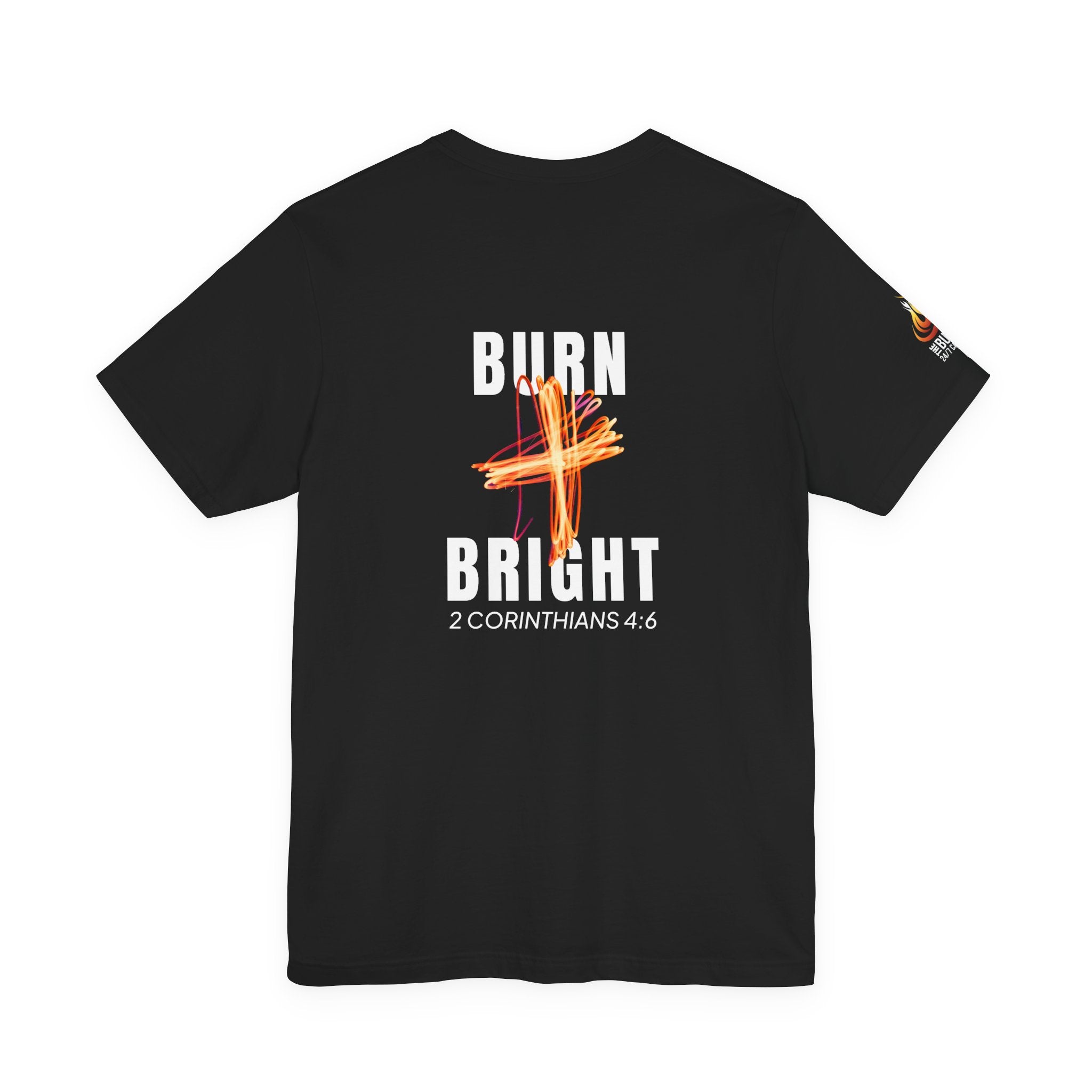 Burn Bright Christian T-Shirt — 2 Corinthians 4:6 Faith Tee (Dark Colours)