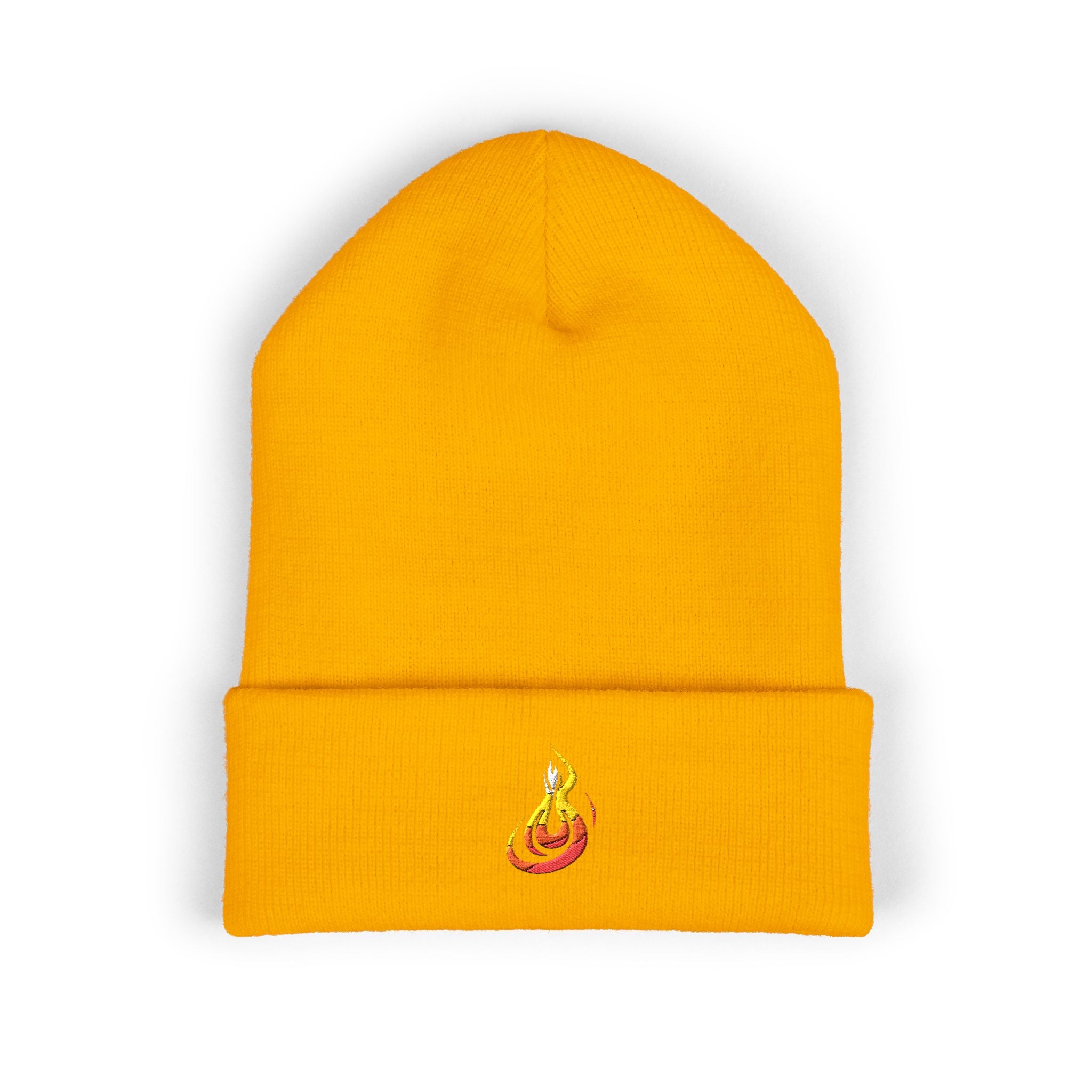 Embroidered Flaming Target Beanie: Classic Cuffed Knit Hat