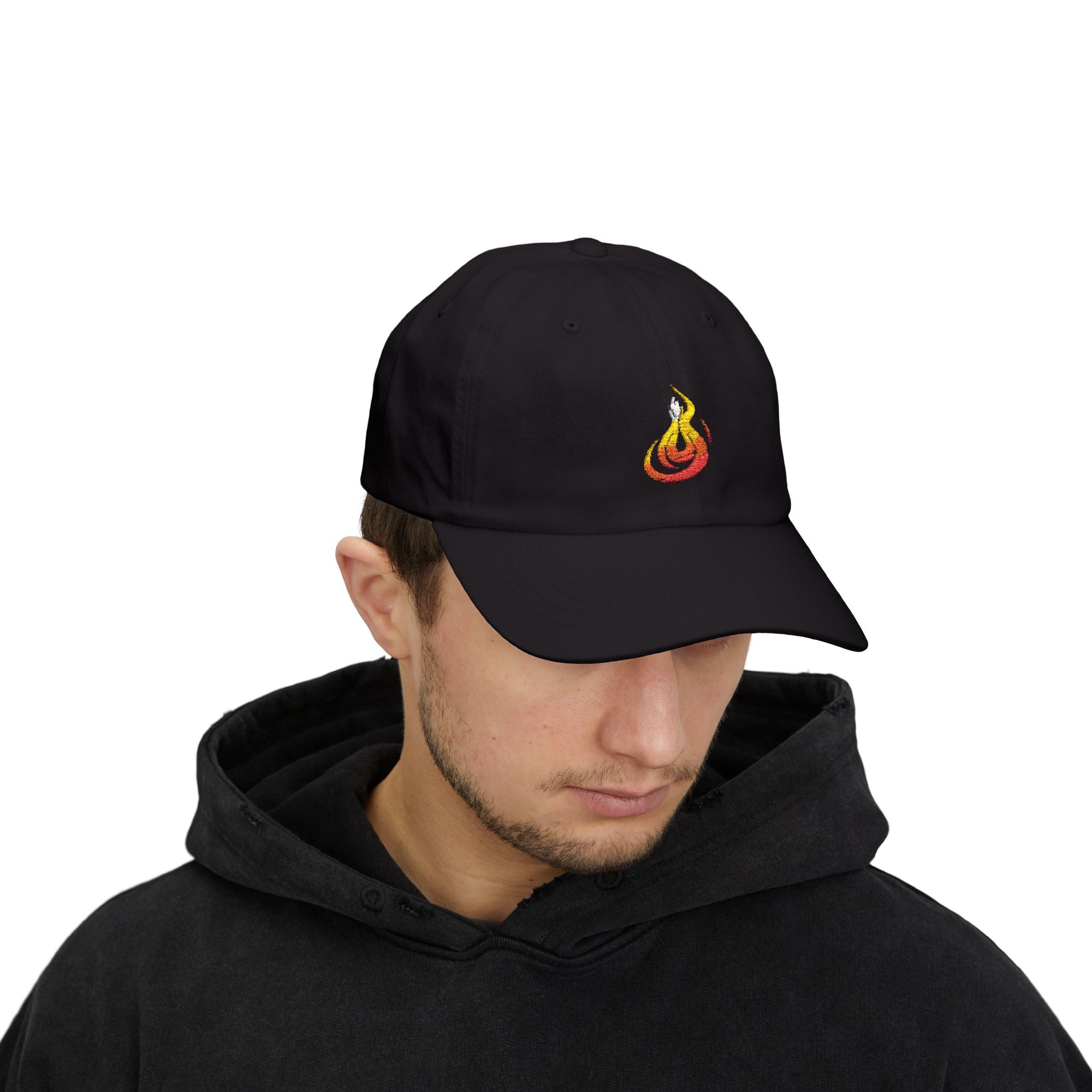 Flame Icon Dad Cap: Minimal Fire Embroidered Baseball Hat