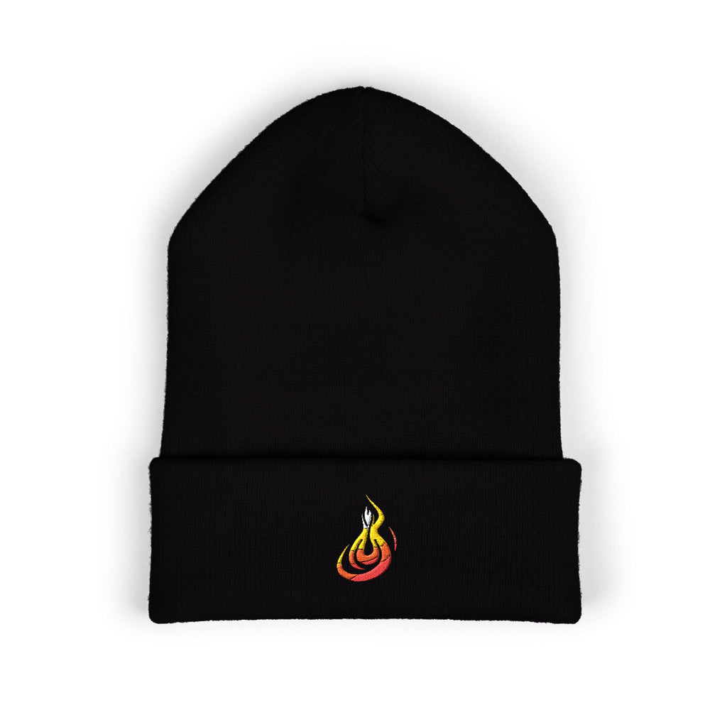Embroidered Flaming Target Beanie: Classic Cuffed Knit Hat
