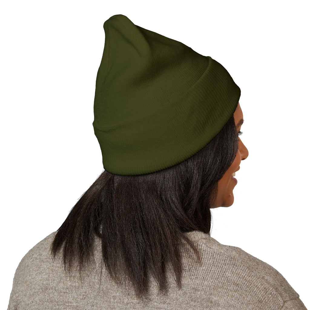 Embroidered Flaming Target Beanie: Classic Cuffed Knit Hat