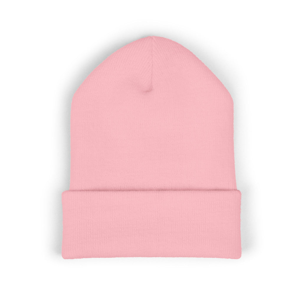 Embroidered Flame Logo Cuffed Beanie: Classic Knit Winter Hat