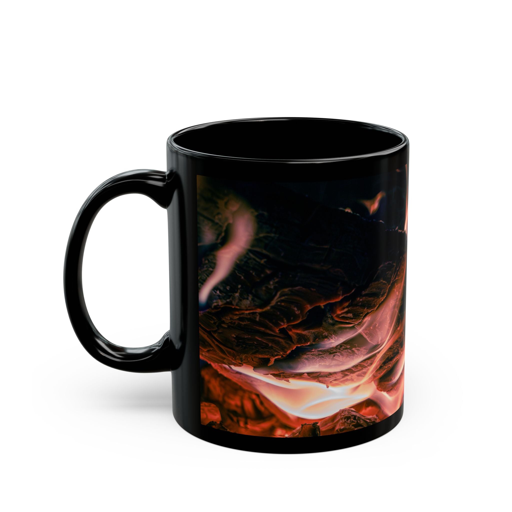 Inspirational Flame Black Mug "The Light Shines in the Darkness" (11oz/15oz)