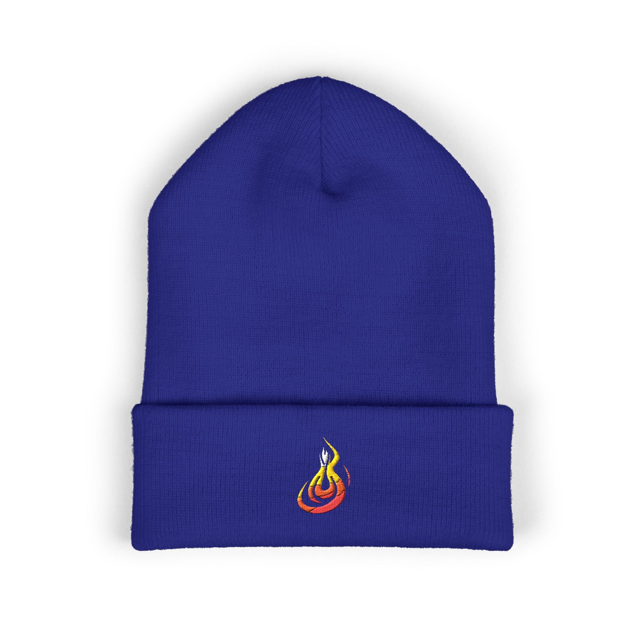 Embroidered Flaming Target Beanie: Classic Cuffed Knit Hat