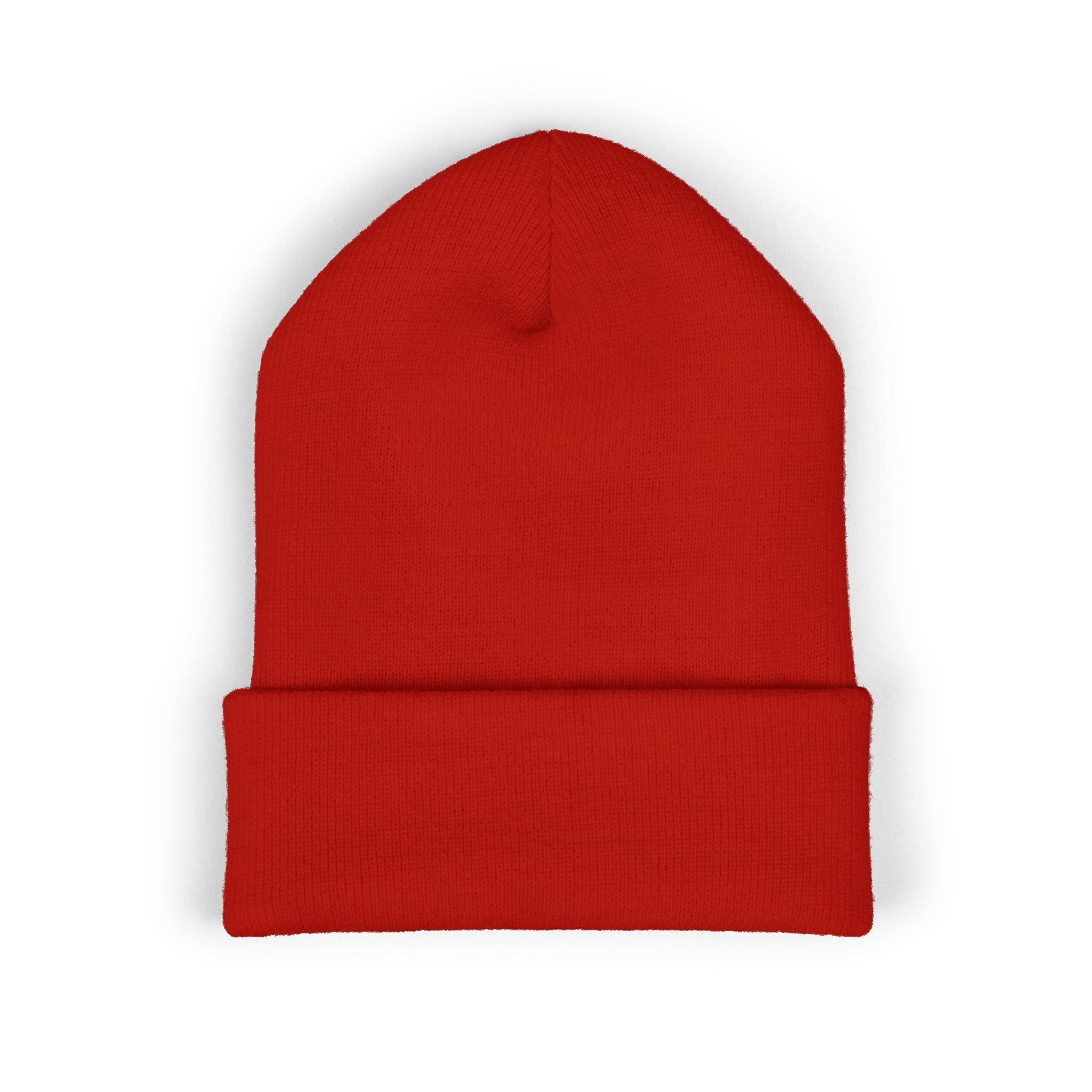 Embroidered Flame Logo Cuffed Beanie: Classic Knit Winter Hat