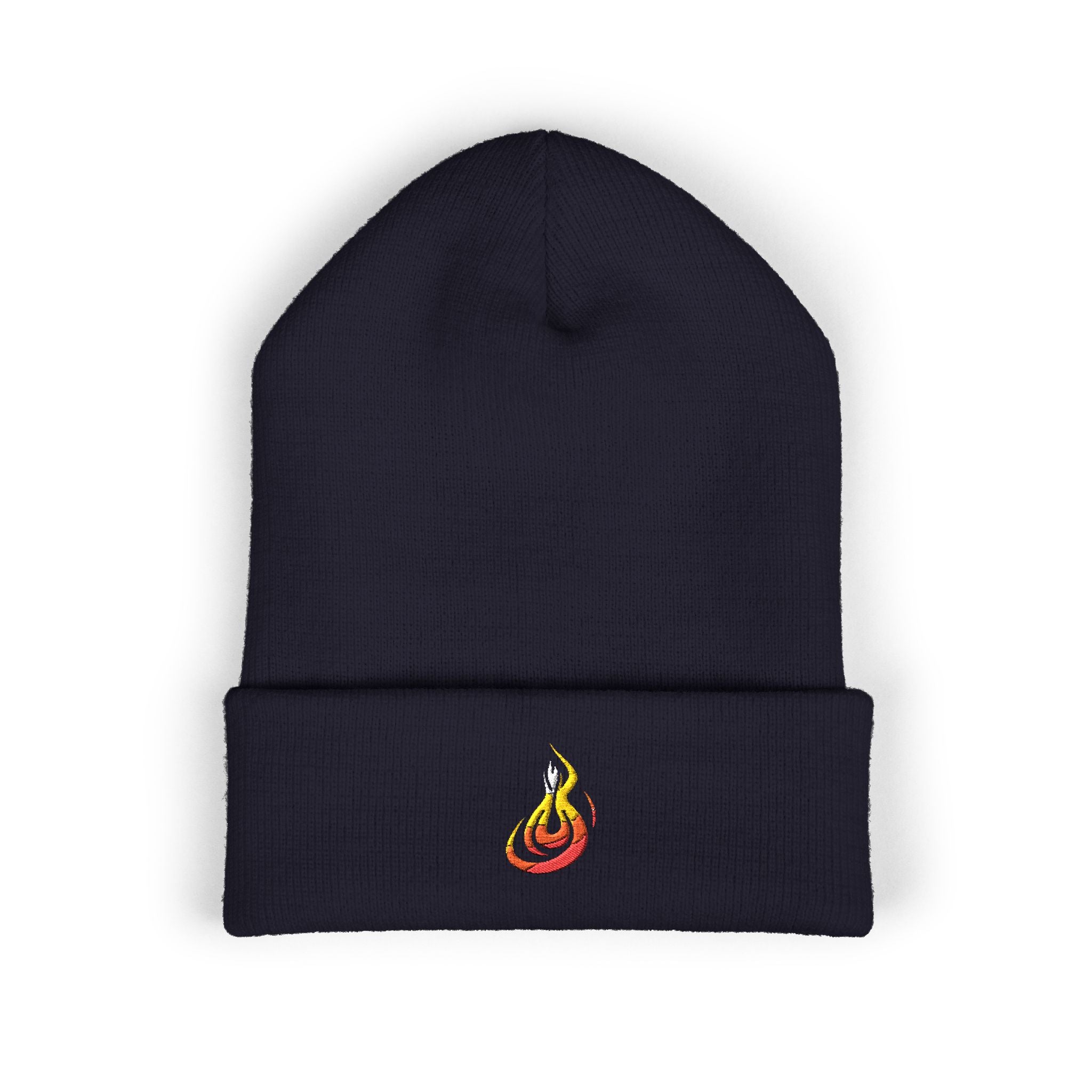 Embroidered Flaming Target Beanie: Classic Cuffed Knit Hat