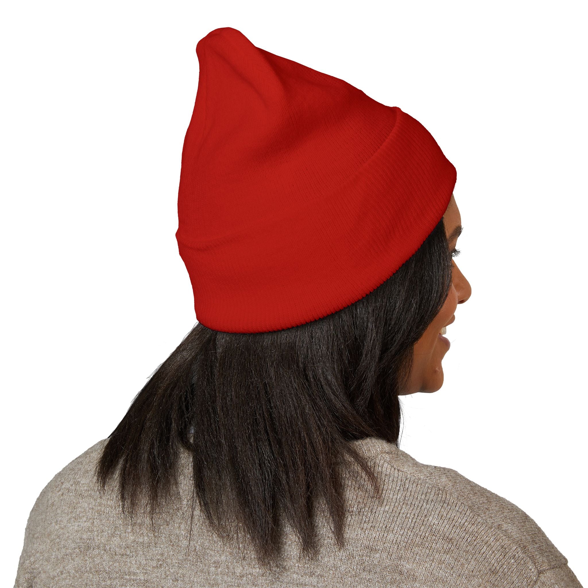 Embroidered Flame Logo Cuffed Beanie: Classic Knit Winter Hat