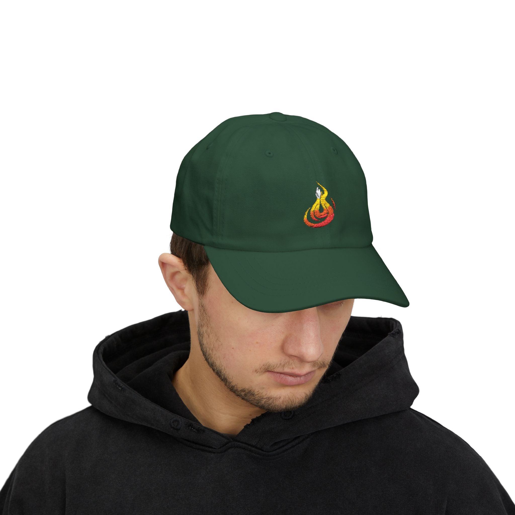 Flame Icon Dad Cap: Minimal Fire Embroidered Baseball Hat