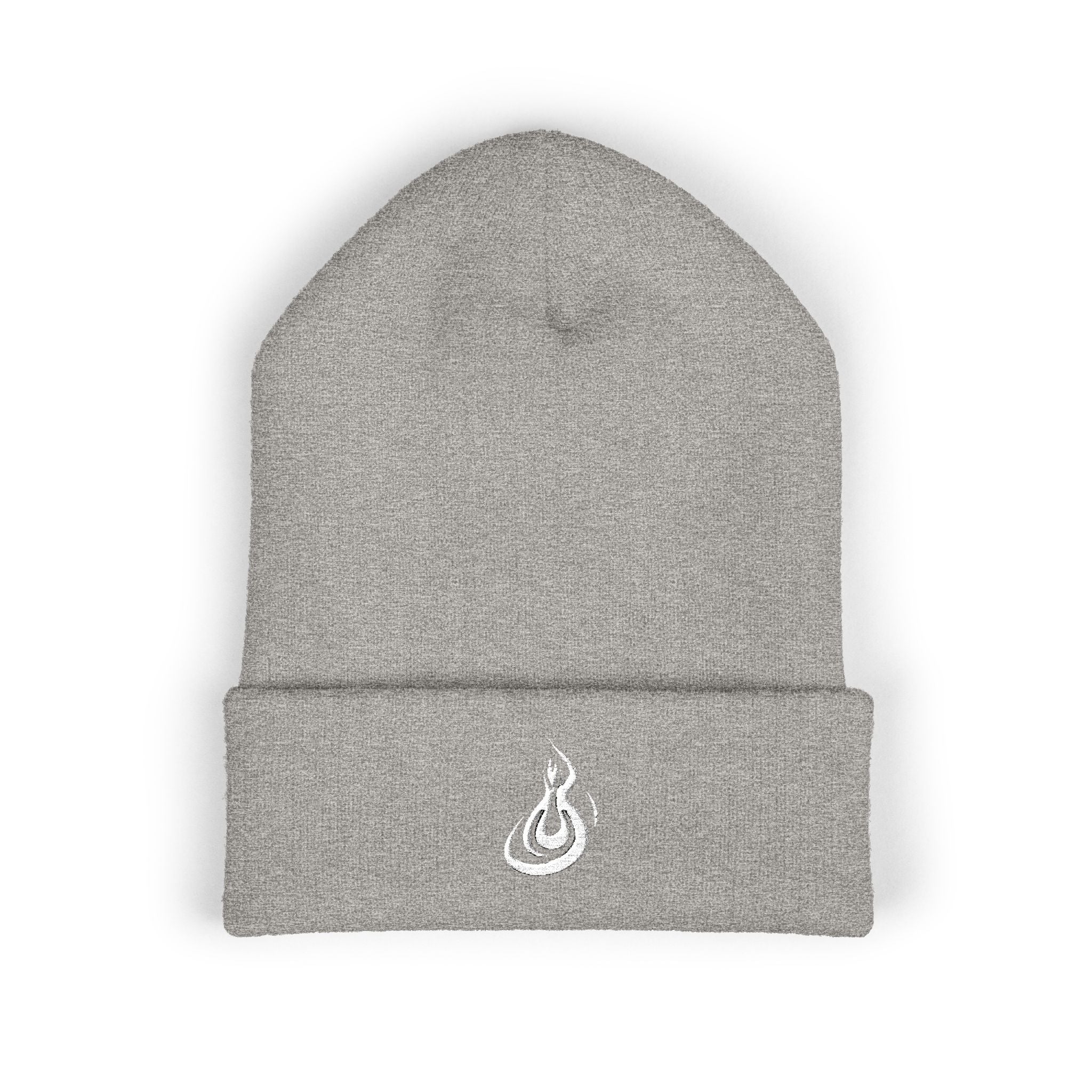 Embroidered Flame Logo Cuffed Beanie: Classic Knit Winter Hat