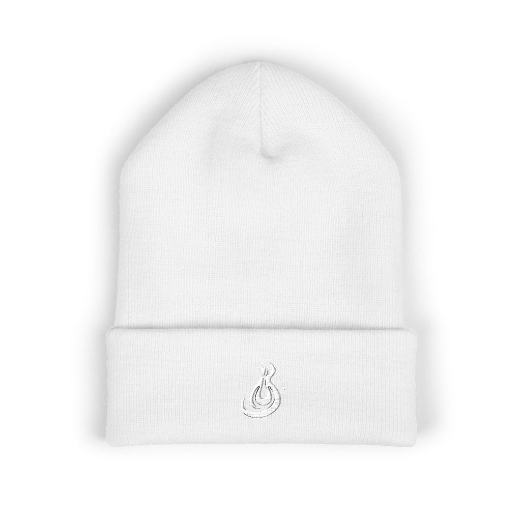 Embroidered Flame Logo Cuffed Beanie: Classic Knit Winter Hat