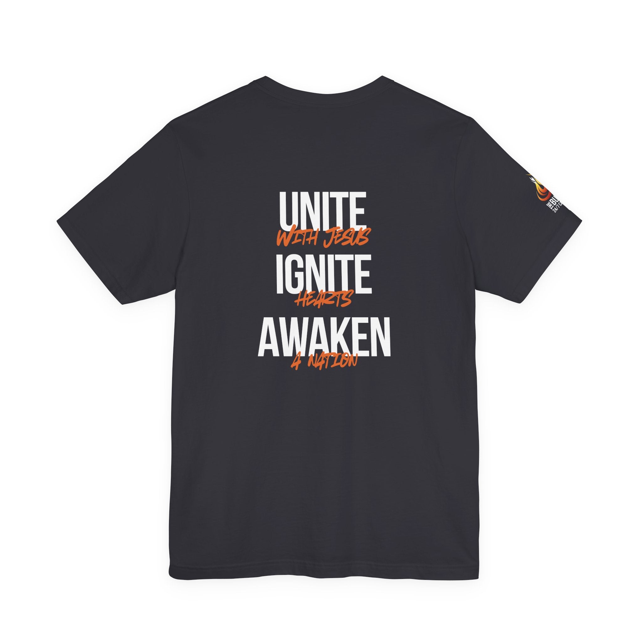 Unite Ignite Awaken Tee – Inspirational Christian Short Sleeve Shirt (Dark Colours)
