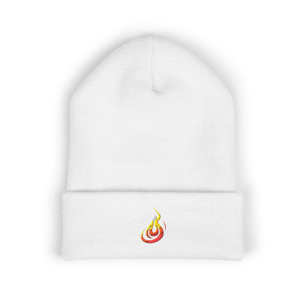 Embroidered Flaming Target Beanie: Classic Cuffed Knit Hat