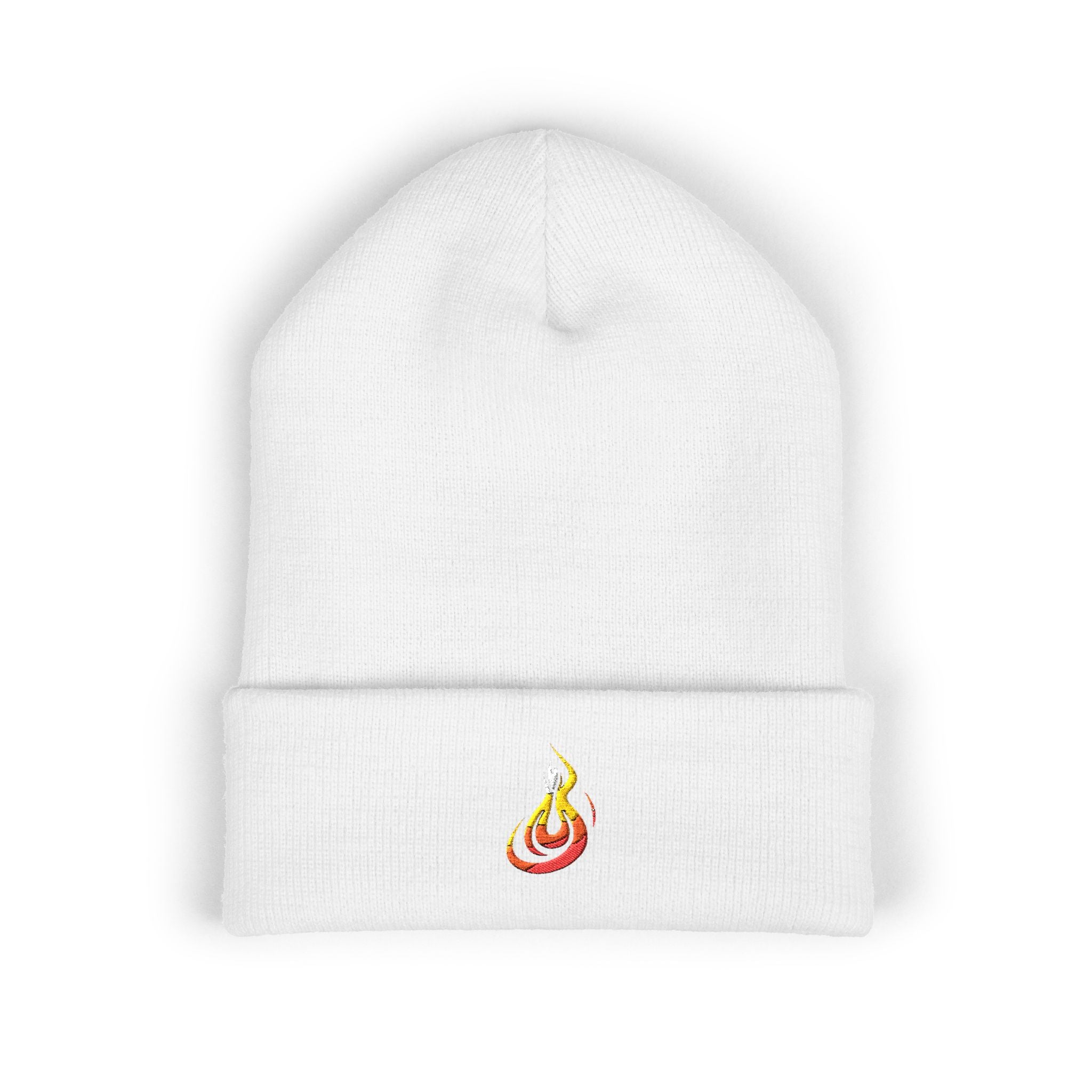 Embroidered Flaming Target Beanie: Classic Cuffed Knit Hat